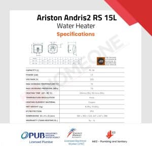 Ariston Andris2 RS 15L PUB Specifications