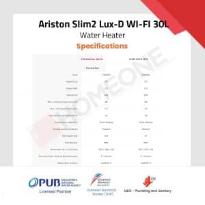 Ariston Slim2 Lux-D WI-FI 20L Specifications