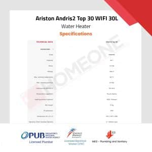 Ariston AN2 30 TOP WIFI Electric Storage Water Heater Specifications