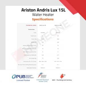 Ariston Andris LUX 15 Electric Storage Water Heater Specifications