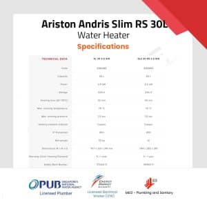 Ariston Andris Slim SL 30 Electric Storage Water Heater Specifications