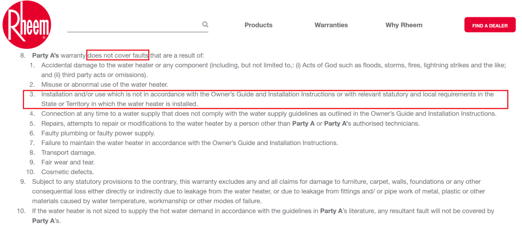 Rheem Warranty Void