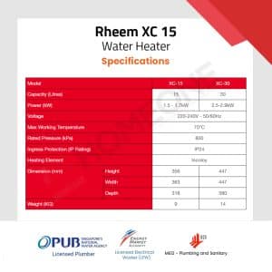 Rheem XC-15 Electric Storage Water Heater Specifications