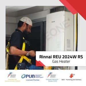 Rinnai REU-2024W-RS Gas Water Heater with technician