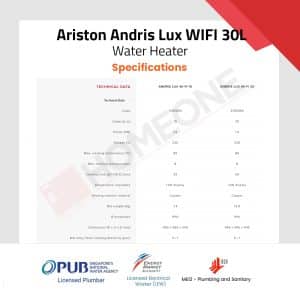 Ariston Andris Lux WIFI 30L Specifications