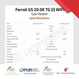 Ferroli GS 20 OE TG (I) Gas Water Heater Specifications