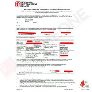 Mitsubishi Aircon System 1: BCA Trained Aircon Installation. BCA Form AC 02 filling to HDB