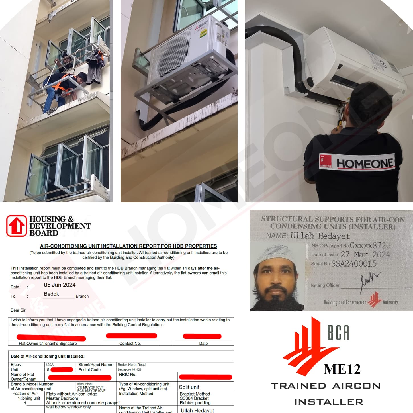 Mitsubishi Aircon System 1: BCA Trained Installation for HDB at 429A Bedok North Road on 5 Jun 2024