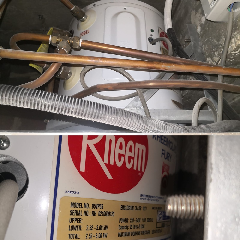 Rheem 85VP6S water heater replacement at Ninteen Shelford - 16 May 2024