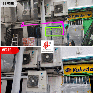 HDB Daikin Aircon Installation - Before and After condition of Daikin Aircon System1 relocation