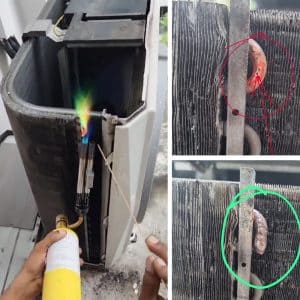 Aircon gas leak repair -brazing process on the small leaking points at 805C Keat Hong Close HDB - 2 Jul 2024