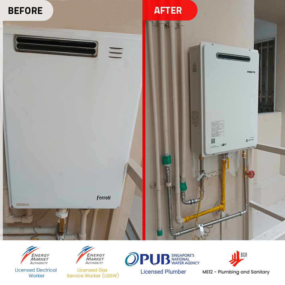 Gas Water Heater Ferroli -Before and After installation of Ferroli GS 20 OE BIP TG to Macro MA-20WOD at Watercolors - 10 Jul 2024