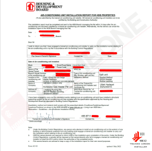 HDB Aircon installation submission form AC-02