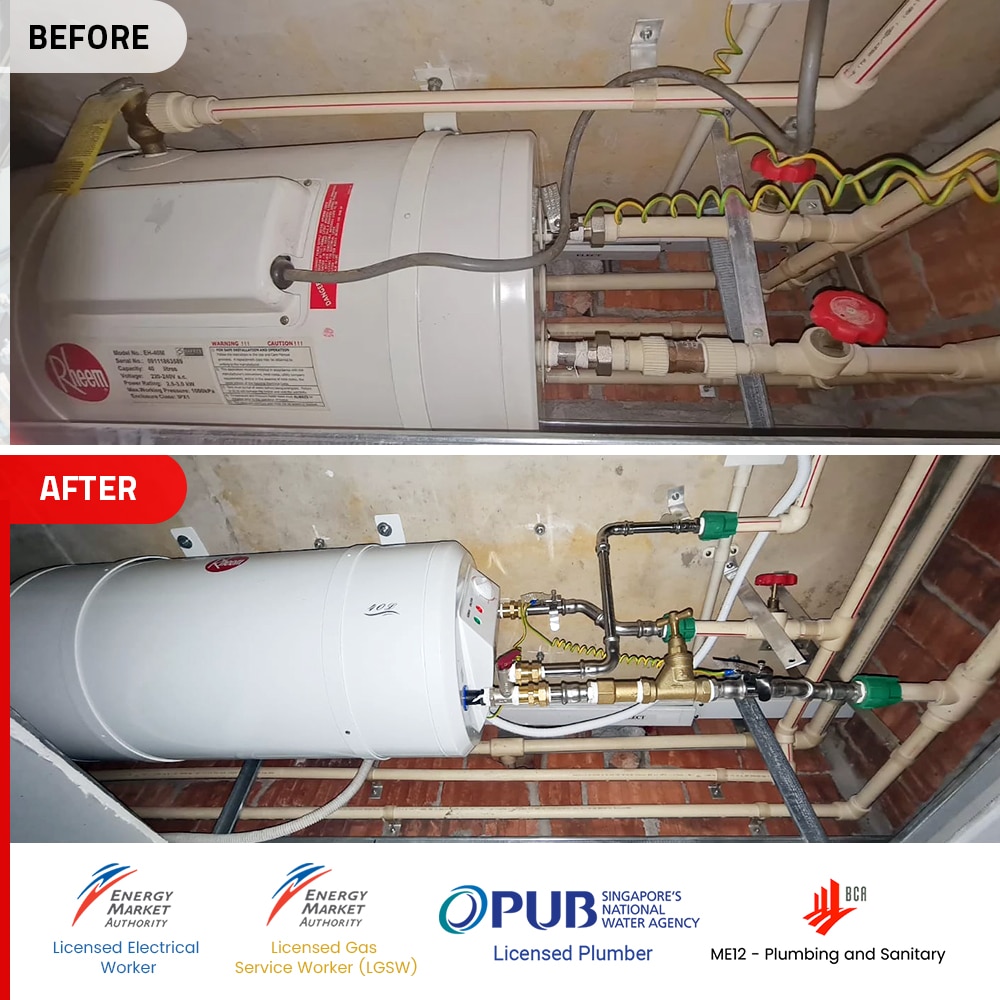 Rheem EH 40M Water Heater Replacement With Rheem EHG 40S Water Heater at The Minton on 8 Jun 2024 beforenafter