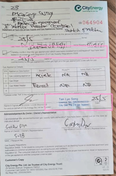 Statement of Gas Appliances Testing