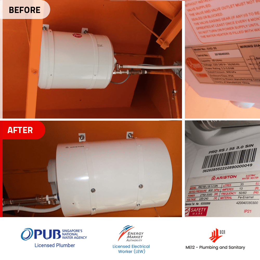 Rheem EHG-30 - Before and After replacement with Joven PRO RS J 35 at Marina Bay Financial Center (MBFC) Tower 3 - 5 Feb 2024