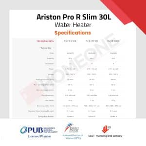 Ariston Pro R Slim 30L Specifications