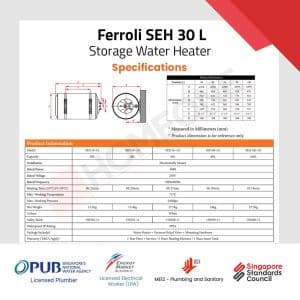 Ferroli SEH 30 L Storage Water Heater Specifications