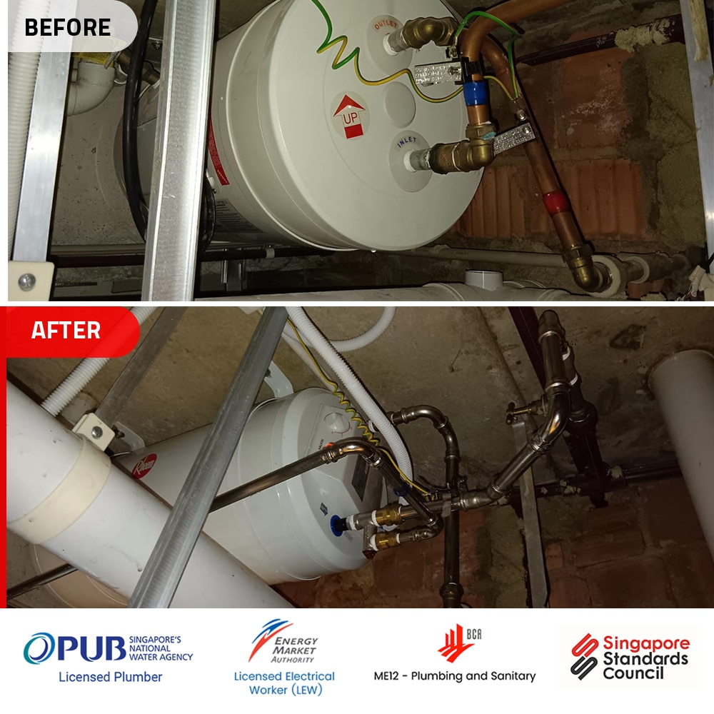 Rheem EH-40M water heater replacement to EHG-40S at Ventuno Balmoral- Before and After