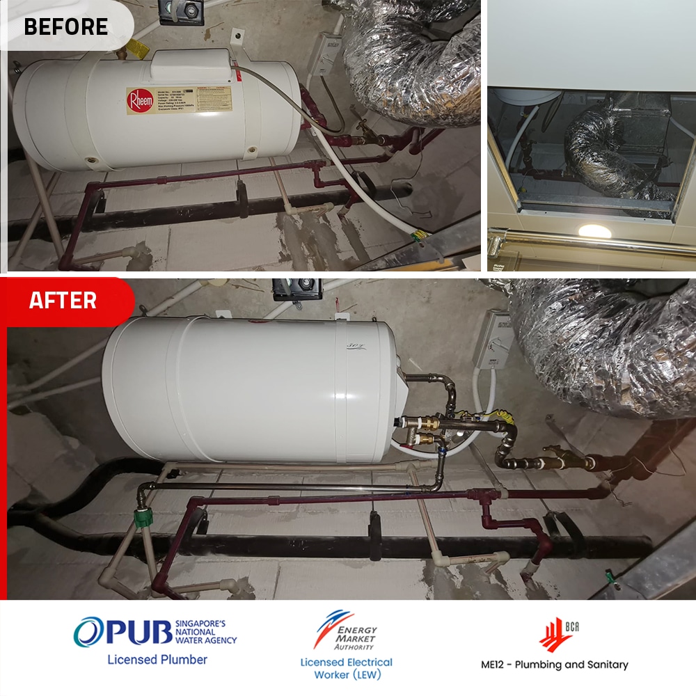 Rheem EH-55M water heater replacement to Rheem EHG-50 at The Sail @ Marina Bay - Before and After