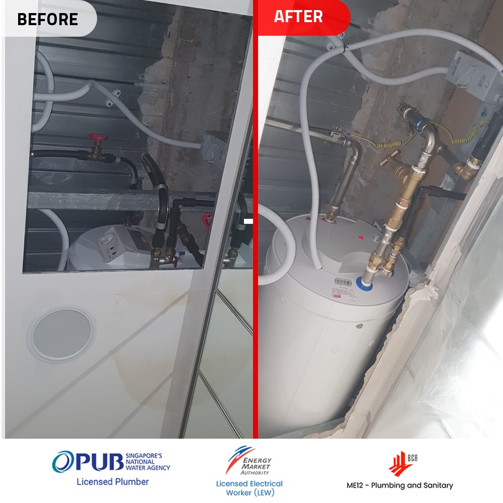 Rheem EHG-80 water heater replacement to Ariston PRO RS J 50 at Park Place Residences - Before and After