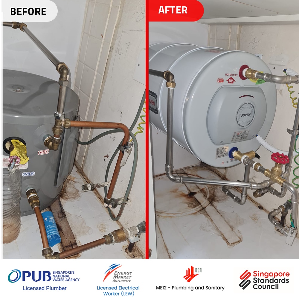 Rheem water heater inside cabinet replacement - Before and After