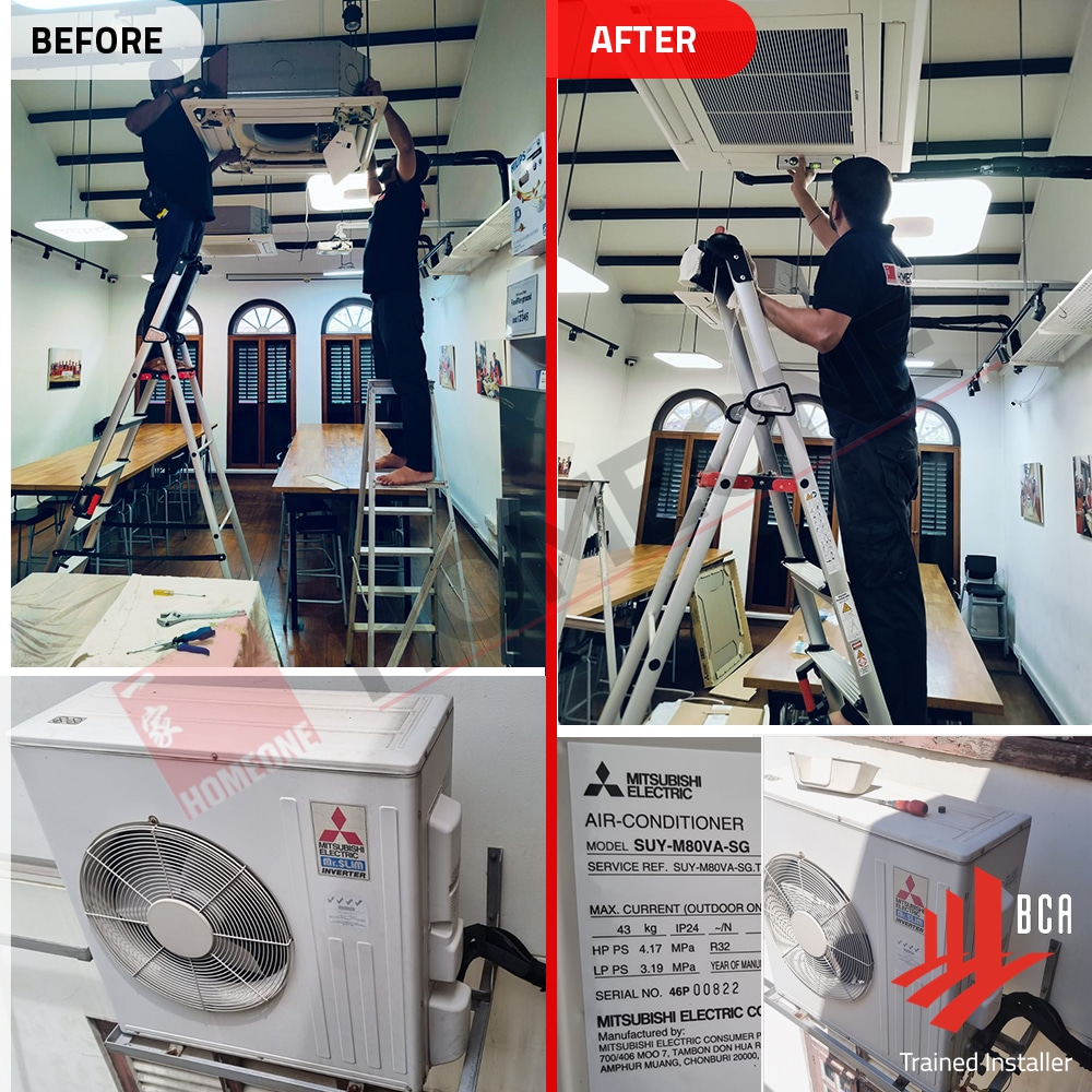 Mitsubishi Cassette Aircon Installation for Private Property - Before and After