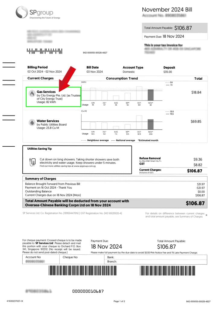 Singapore Power Group Electric Bill